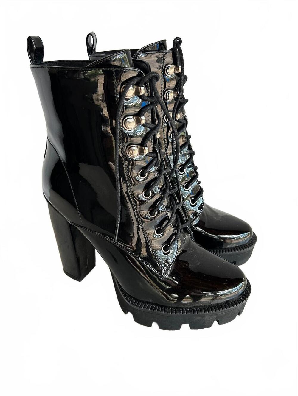 Wet Kiss Black Patent Platform Boots Y2K Witchy Goth 9 NWOT
